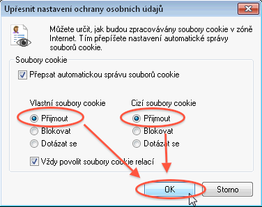 Návod - jak povolit cookies - nastavení ochrany osobních údajů