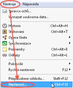 Návod - jak povolit cookies - Opera - menu