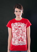 náhled - Doodle červené dámské tričko