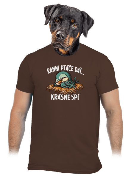 Ranní ptáče spí pánské tričko Brown
