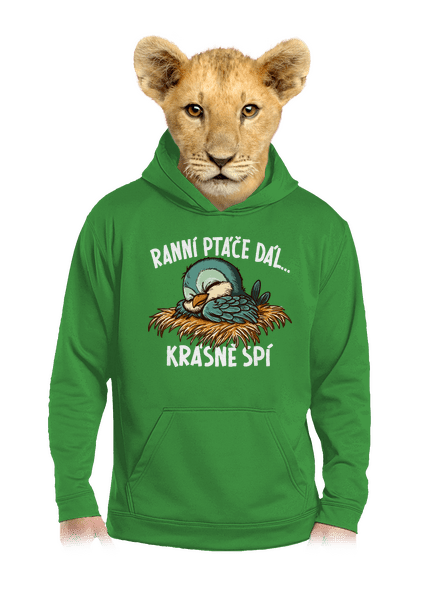 Ranní ptáče spí dětská mikina klokanka Kelly Green AWD