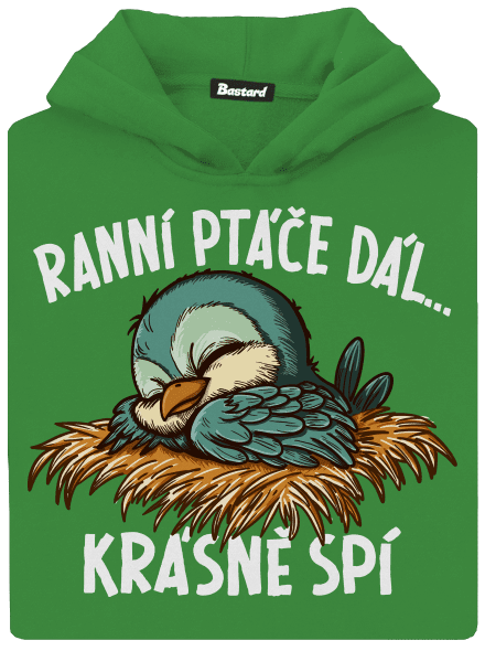 Ranní ptáče spí dětská mikina klokanka Kelly Green AWD