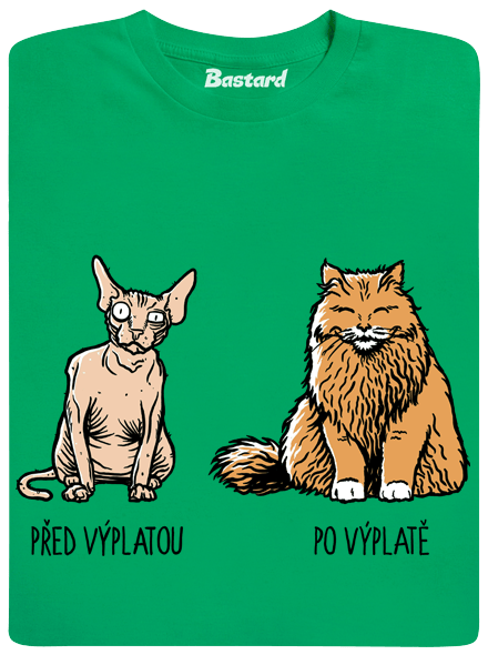 Kočka před výplatou zelené pánské tričko