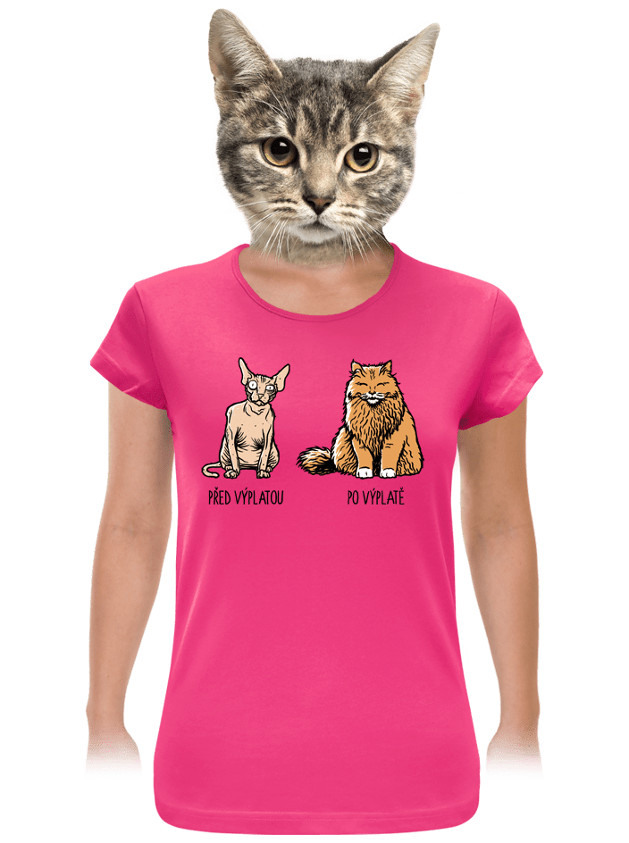 Kočka před výplatou dámské tričko